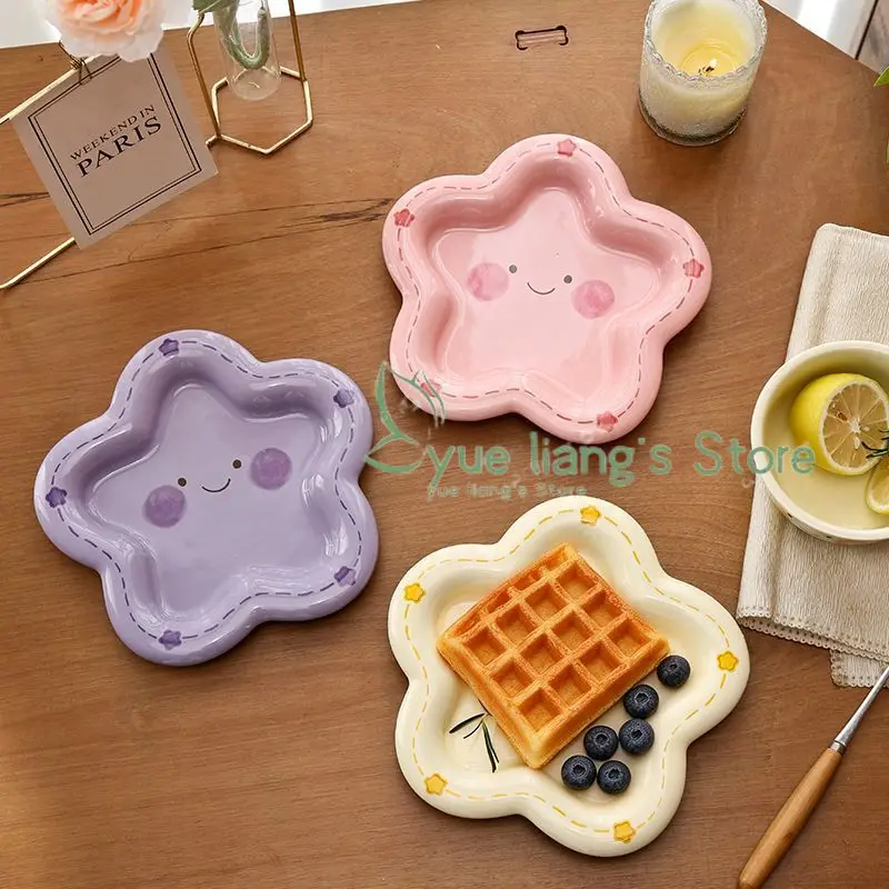 Cartoon Smiley Face Ceramic Bowl Plate Underglaze Color High Aesthetic Value Rice Bowl Dish Household Desktop Kitchen Utensils