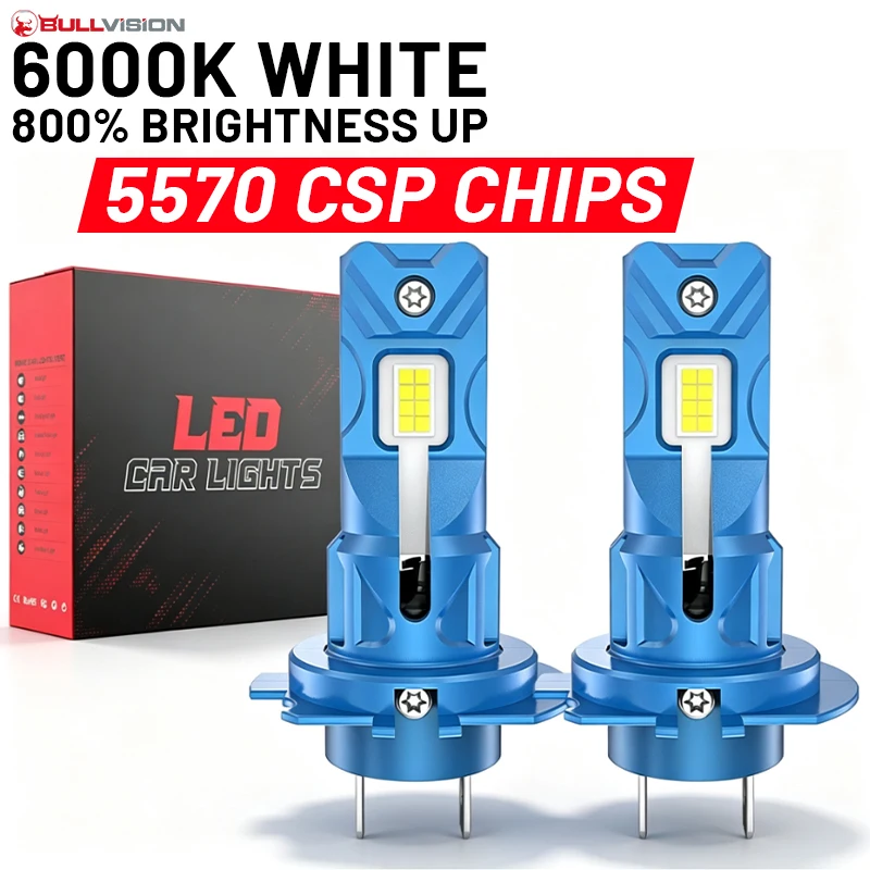 Bullvision2PCS H7 LED Headlights Mini 5570 CSP Car Bulb 6000K White Car Lamp Led Lights for Car 12V 24V Turbo Fan Retrofit Kits