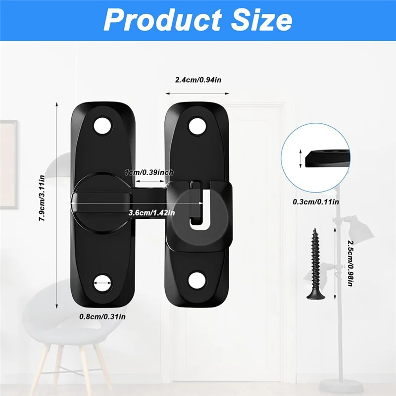 

A95I-Sliding Door Lock 90/180 Degree Heavy Duty Flip Gate Latches For Garden,Window, Indoor