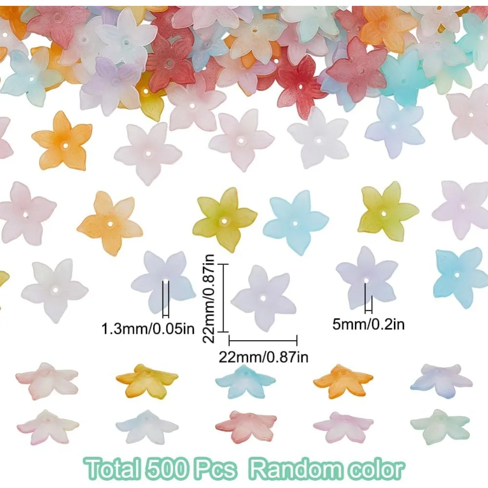 500Pcs Acrylic Flower Beads Floral Bead Caps Bulk Colorful Frosted Matte Lily 5-Petal Flower Transparent Spacer Bead making kit