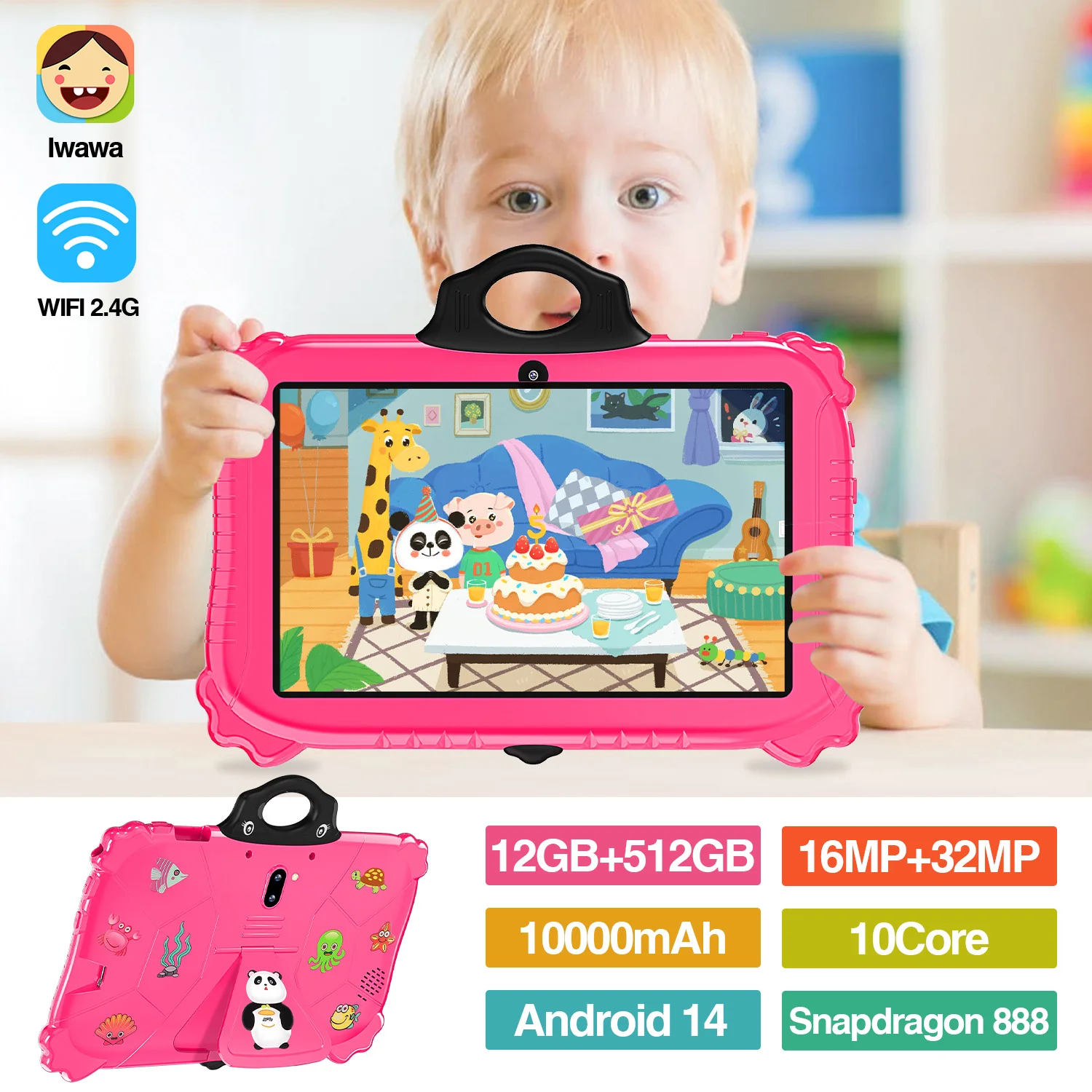 

New Kids Learning Tablet Android 14 12GB+512GB WiFi Bluetooth HD Large Screen Dual Camera Kids Tablets High Performance Popular