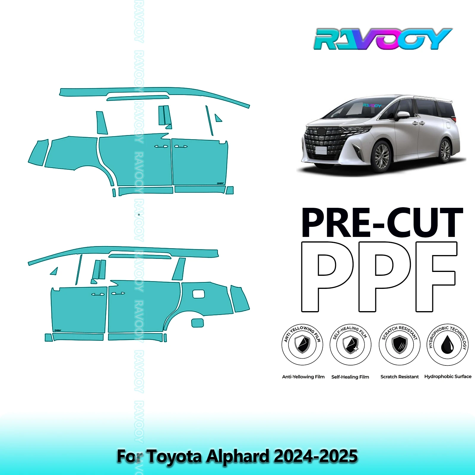 

For Toyota Alphard 2024-2025 8.5mil Clear Matte Pre-Cut PPF Door & A/B Pillar Kit TPU Paint Protection Film Set