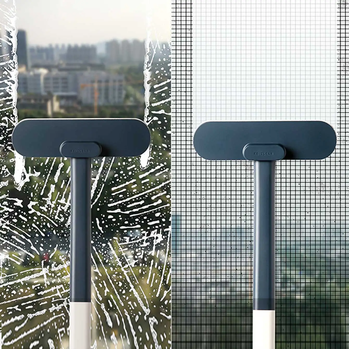 1 Multifunctional Long Handled Window Brush, Wet and Dry Dual-Use Cleaning Brush, Glass Brush, Sofa, Wall, Pet Hair, Carpet Clea