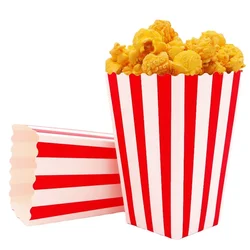 50/100Pcs Red White Striped Popcorn Boxes Disposable Food Paper Box French Fries Popcorn Package Container Movie Party Supplies