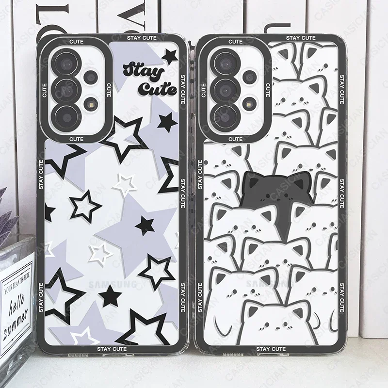 Case For Samsung Galaxy S20 Plus S21 FE S22 S23 S24 Ultra A53 A52 A54 A33 5G Funny Korean Cute Cat Rabbit Y2k Star Phone Cover