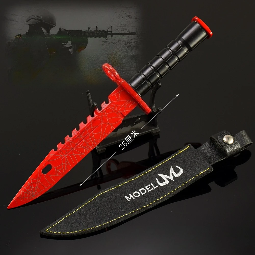 26cm M9 Deep Red Net Knife Game Peripherals Samurai Sword Metal Weapon Model Kanata Cosplay Prop Crafts Ornaments Toys Gifts