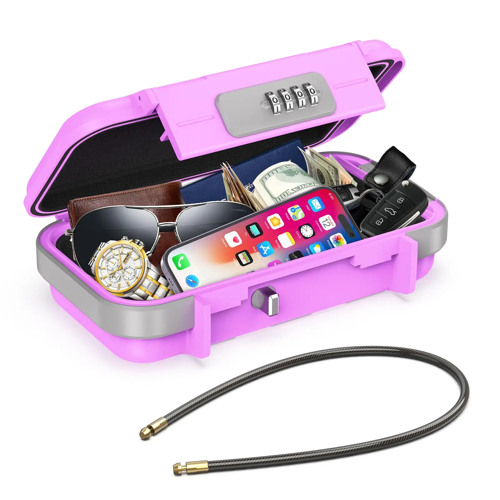 Portable Safe Box Combination Lock with Code Waterproof Anti-Theft Travel Safe with Removable Chain Portable Lock Box for Home