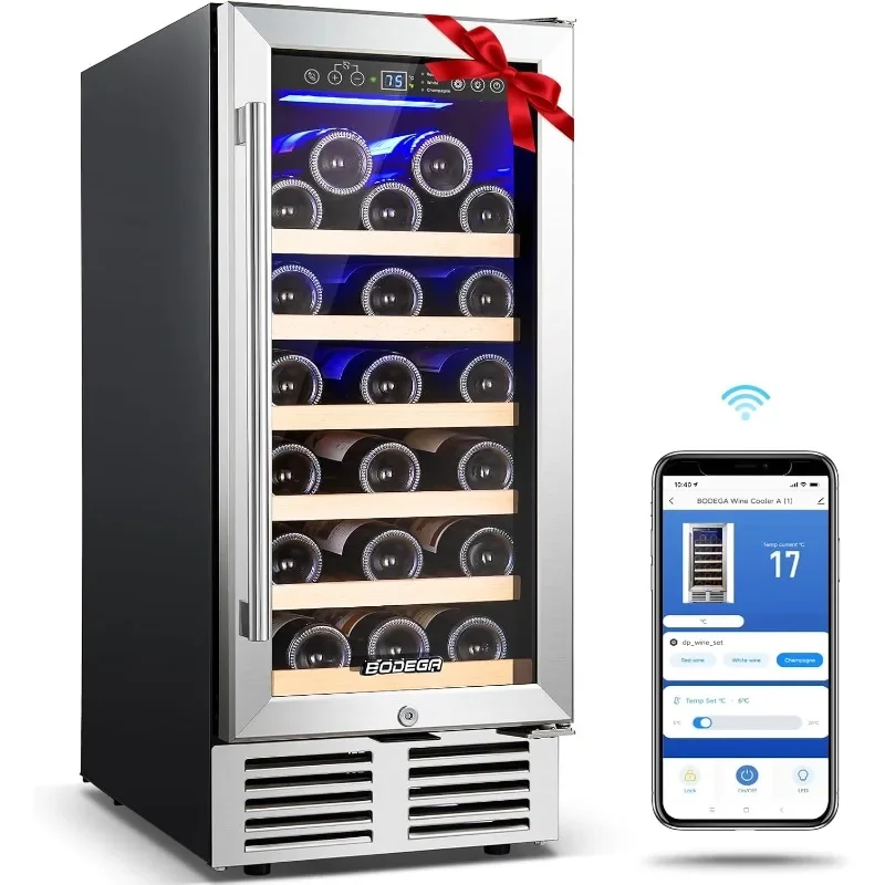 Refrigerador de vino con puerta de vidrio de doble capa, Mini nevera, enfriador de vino con Control de Chip inteligente