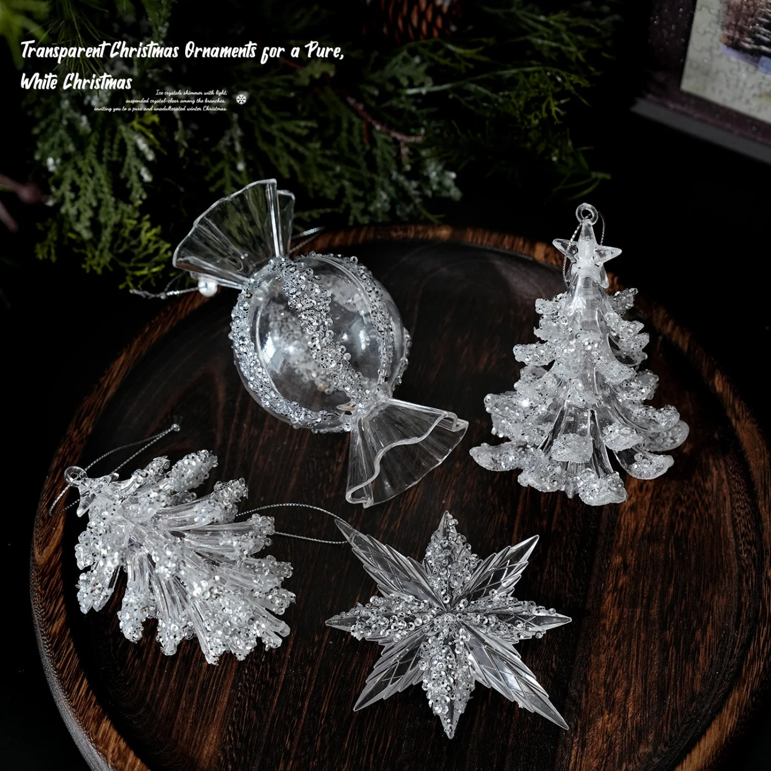 Acrylic Christmas Candy Pine Cone Ornament Crystal Clear Icicle Christmas Tree Pendants Holiday Winter Party Hanging Ornament