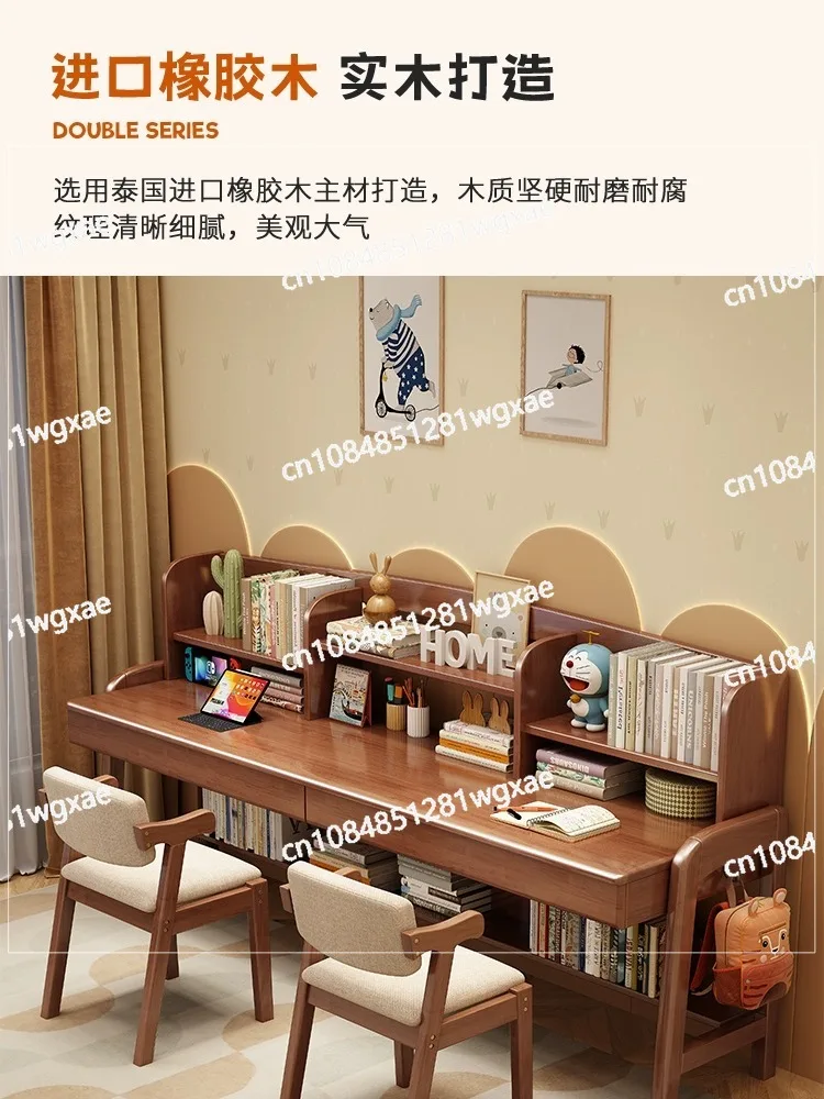 Children's Desk Household Simple Double Student Study Table and Chair Combination Bookshelf Integrated Lifting Writing Table