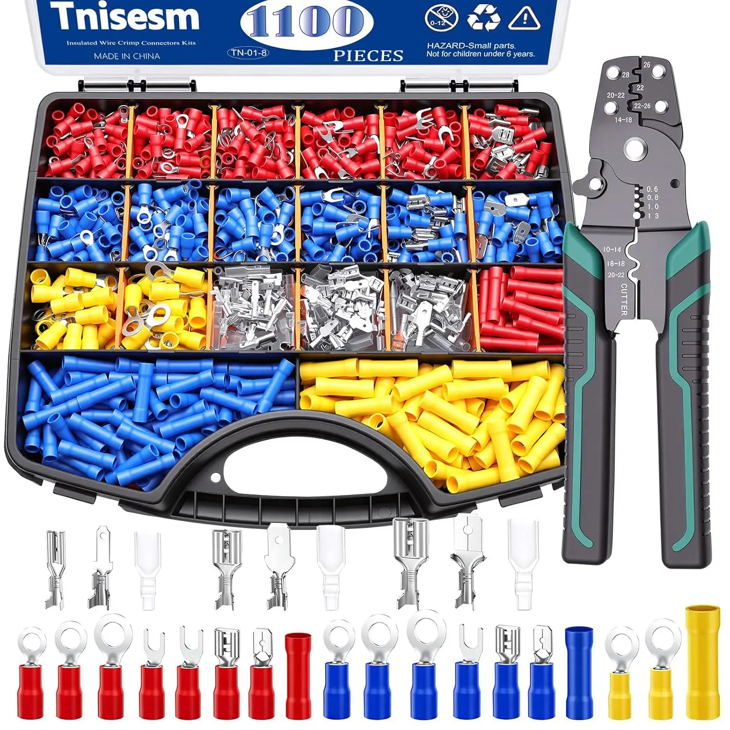 

1100pcs Wire Connectors Kit with Crimping Tool - Insulated Electrical Terminals 22-10AWG for Automotive, Home & Marine Wiring