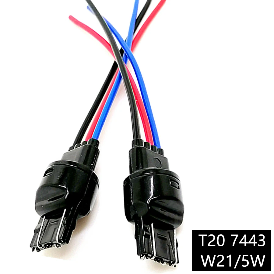 1 Pair T20 Socket Adapter 7443 W21/5W Male Plug Base Extended Wire Connector 10cm