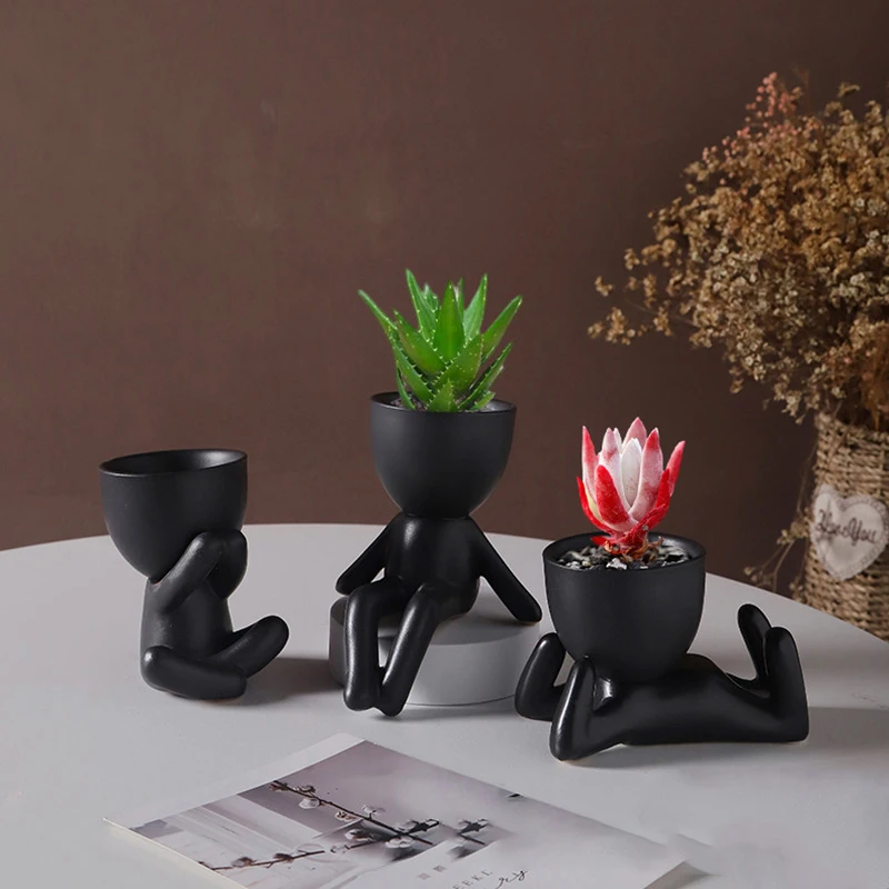 1Pc Character Shape With Plant Decoration, Personality Creative Office Simple Crafts