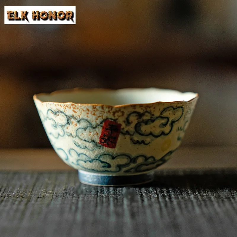 80ml Blue And White Flint Red Bamboo Hat Teacup Tea Bowl Tea Cup Set Tea-tasting Meditation Cup Chazhan Master Cups For Teaset