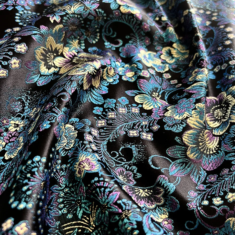 Damask Satin Brocade Jacquard Fabric Vintage Floral Vein For Sewing Coat Curtain Tablecloth Sofa Cushion And Skirt Clothing