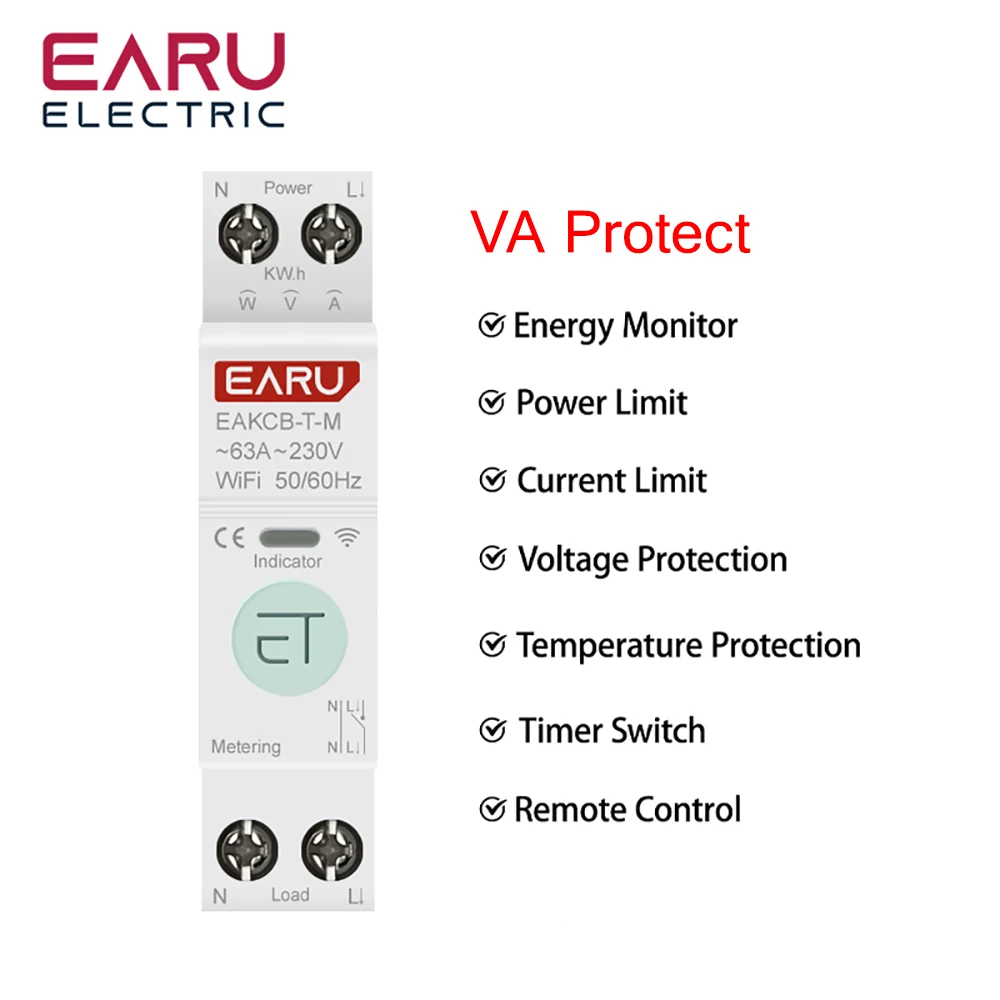 6-63A 1P + N WIFI interruptor inteligente medidor de energía Kwh medición monitoreo temporizador relé MCB TUYA vida inteligente voltaje protección de corriente