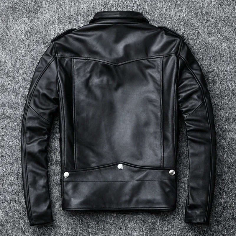 Spring and Autumn Natural Sheepskin Leather Jacket Black Soft Men\'s Motocycle Jackets Motor Clothing Biker Slim Short Coat
