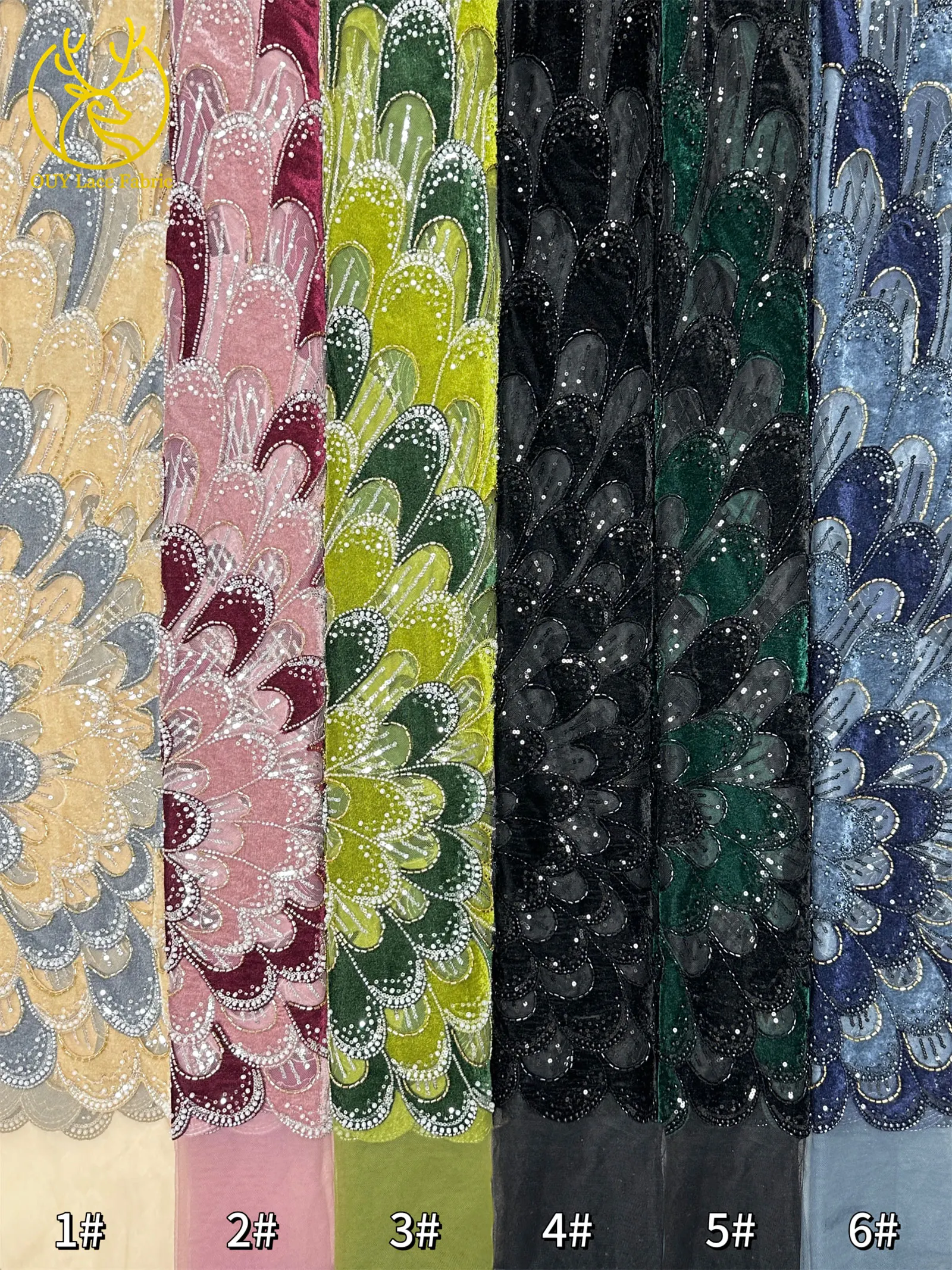 Marineblauer nigerianischer DIY handgefertigter bestickter Samtstoff mit Perlen und Pailletten, afrikanischer Spitzenstoff für Abend- und Hochzeitskleider – Detail 23