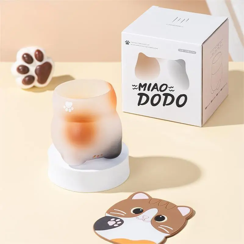 

Handmade Cat Coffee Cup Cute Glass Mug with Cat Coaster Gift Box Kitchen Dining Table Decoration Juice Coffee Beverage Cup Gifts