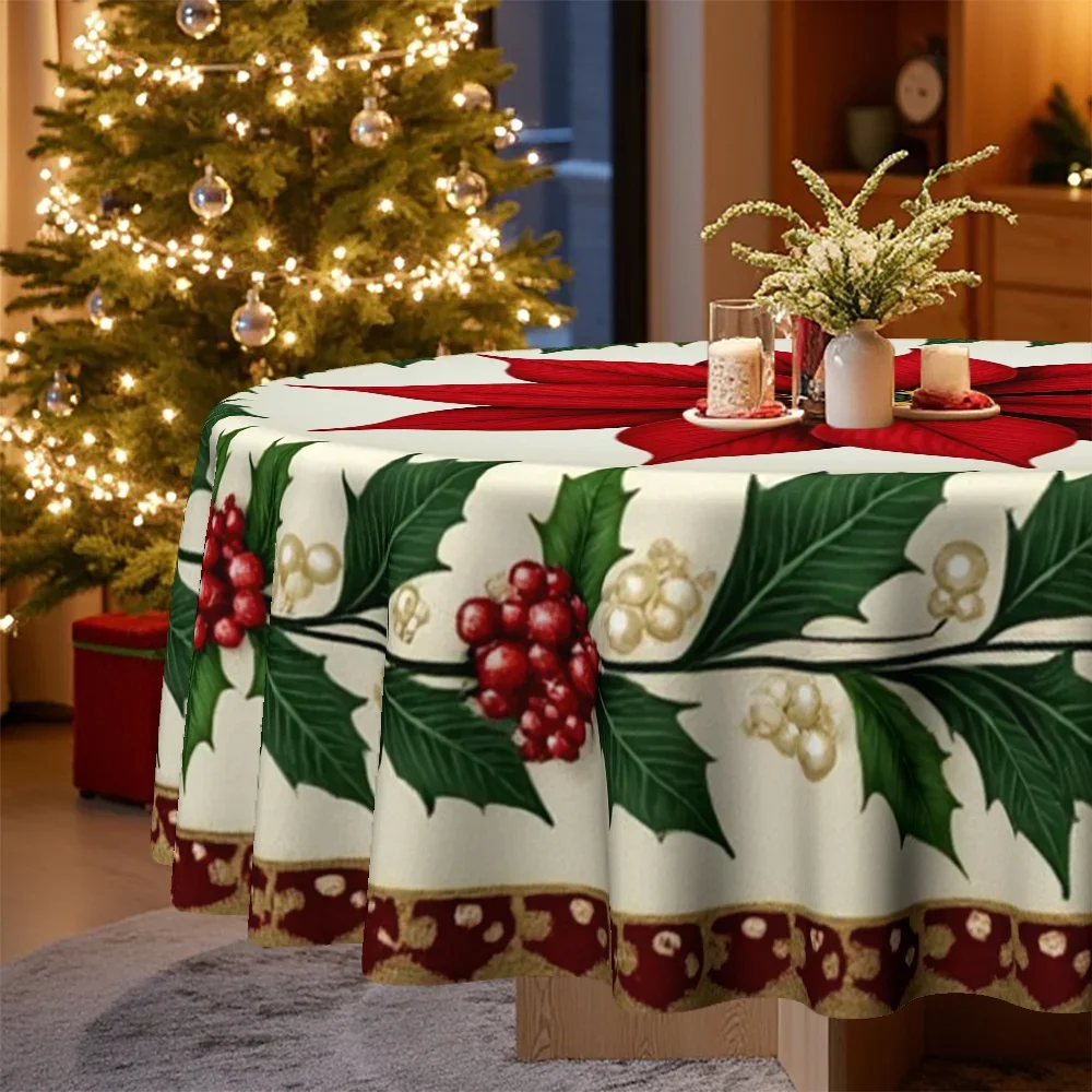 The Christmas tablecloth is specially designed for round tables and features patterns of Christmas flowers and daisies.xzj