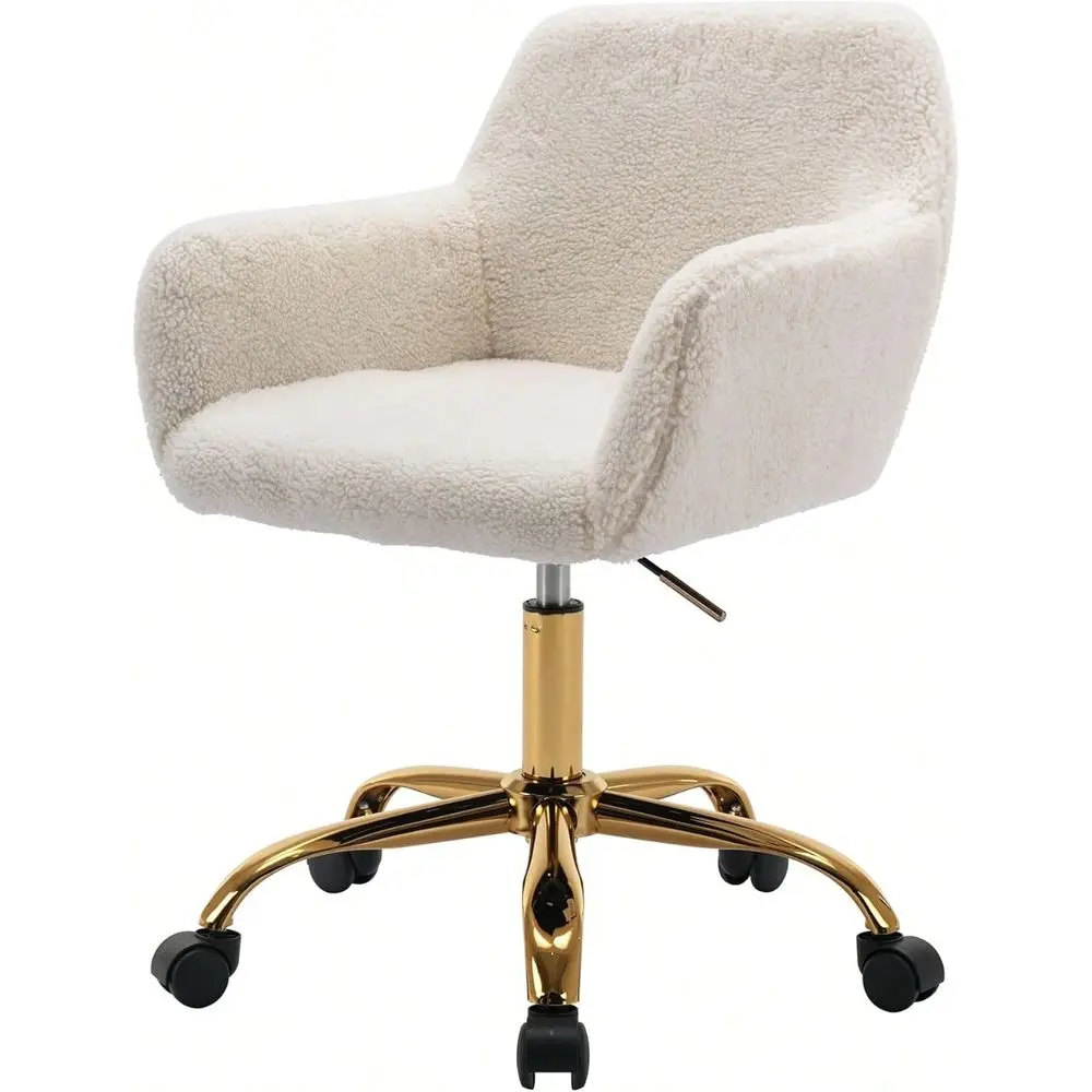 

Fur 360Swivel Desk Chair, Modern Height Adjustable Home Office Armchair With Golden Base For Teens Women Girls, holstery Comp