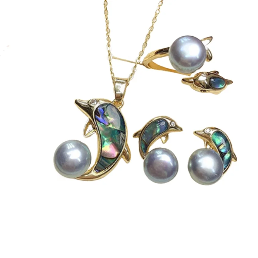 

Elegant Rare Natural South Sea Gray White Gold Pearl Pendant necklace + Earring + Ring