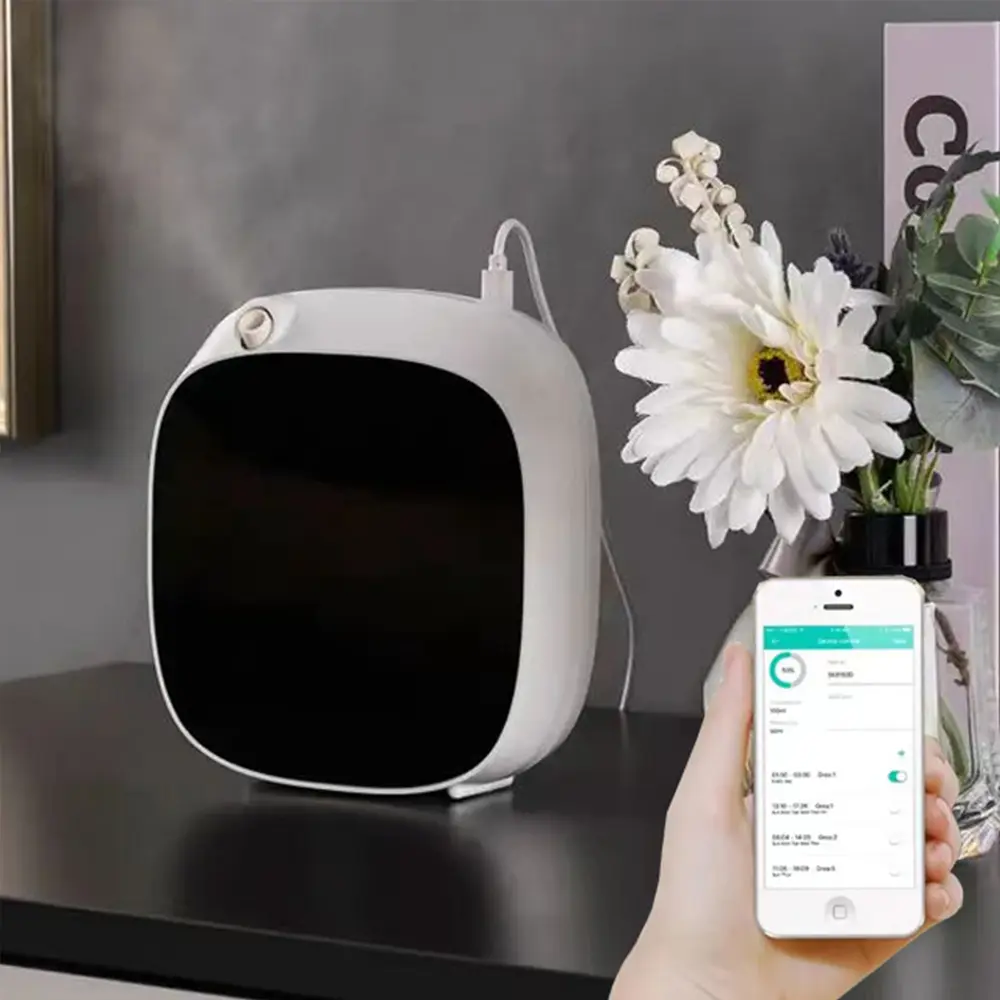 Difusor de cheiro de aroma elétrico operado por bateria, controle inteligente por aplicativo, purificador de ar perfumado montado na parede, difusor de óleo de fragrância