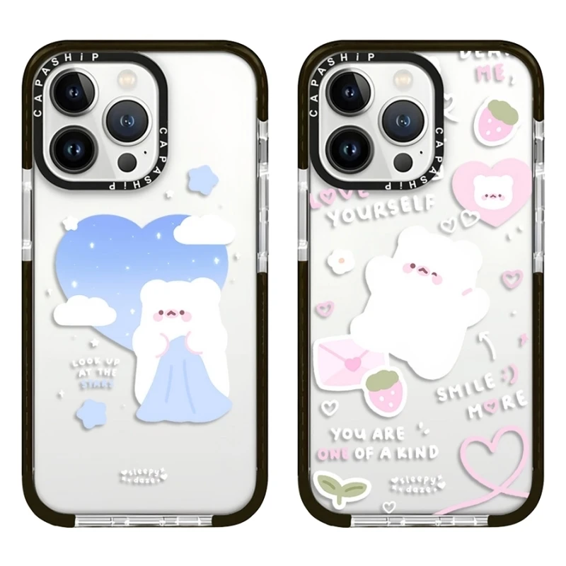 Look Up At Starry Sky Strawberry Bears Case For iPhone 15 14 13 12 11 Pro X XS XR Max 7 8 Plus SE Soft TPU Shockproof Back Cover