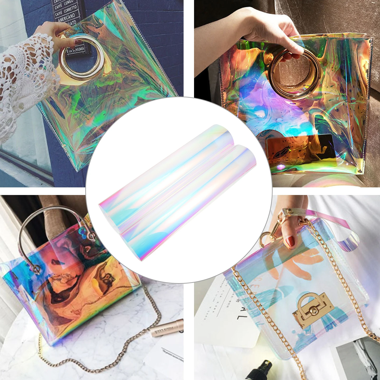 

1 Sheet Iridescent Pvc Fabric For Diy Bag Making Holographic Vinyl Film Sewing Craft Material Handicrafts Sewing Supplies
