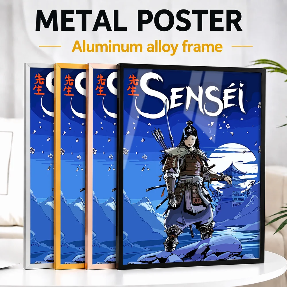 Samurai Warrior In Moonlit Landscape Metal Poster With Aluminum Alloy Frame Personalized Scenic Tribute Wall Art Enhances Office