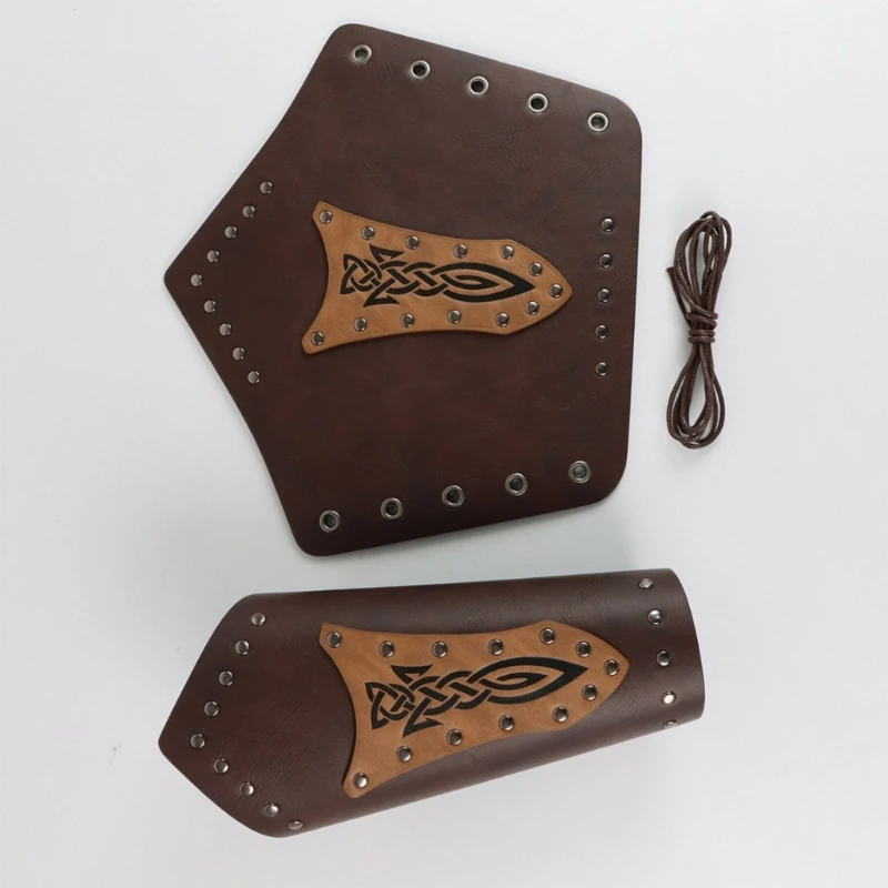 Medieval Wristband Men Cosplay Studs Embossed Bracer Gauntlet for Men Cosplay PU Wristband for Photoshoots and Stage