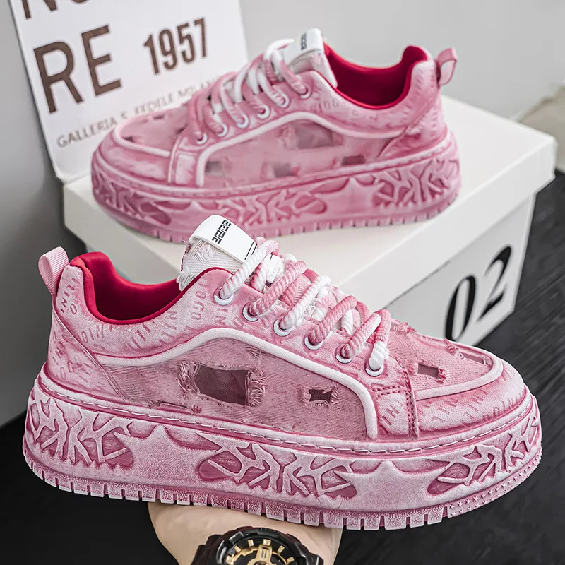 

Street Style Pink Board Shoes Man Hollow Platform Original Men's Sneakers Low Cut Casual Men Sports Shoes zapatillas de deporte