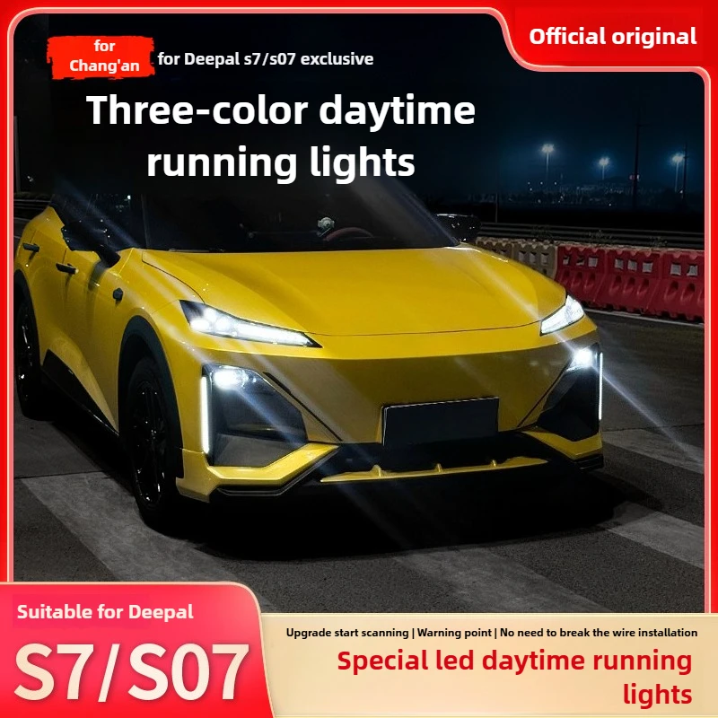 2Pcs White Led Daytime Running Light Front Fog Lamp Yellow Turn Singal DRL Start Up Red Flowing Lights For Changan Deepal S07/S7