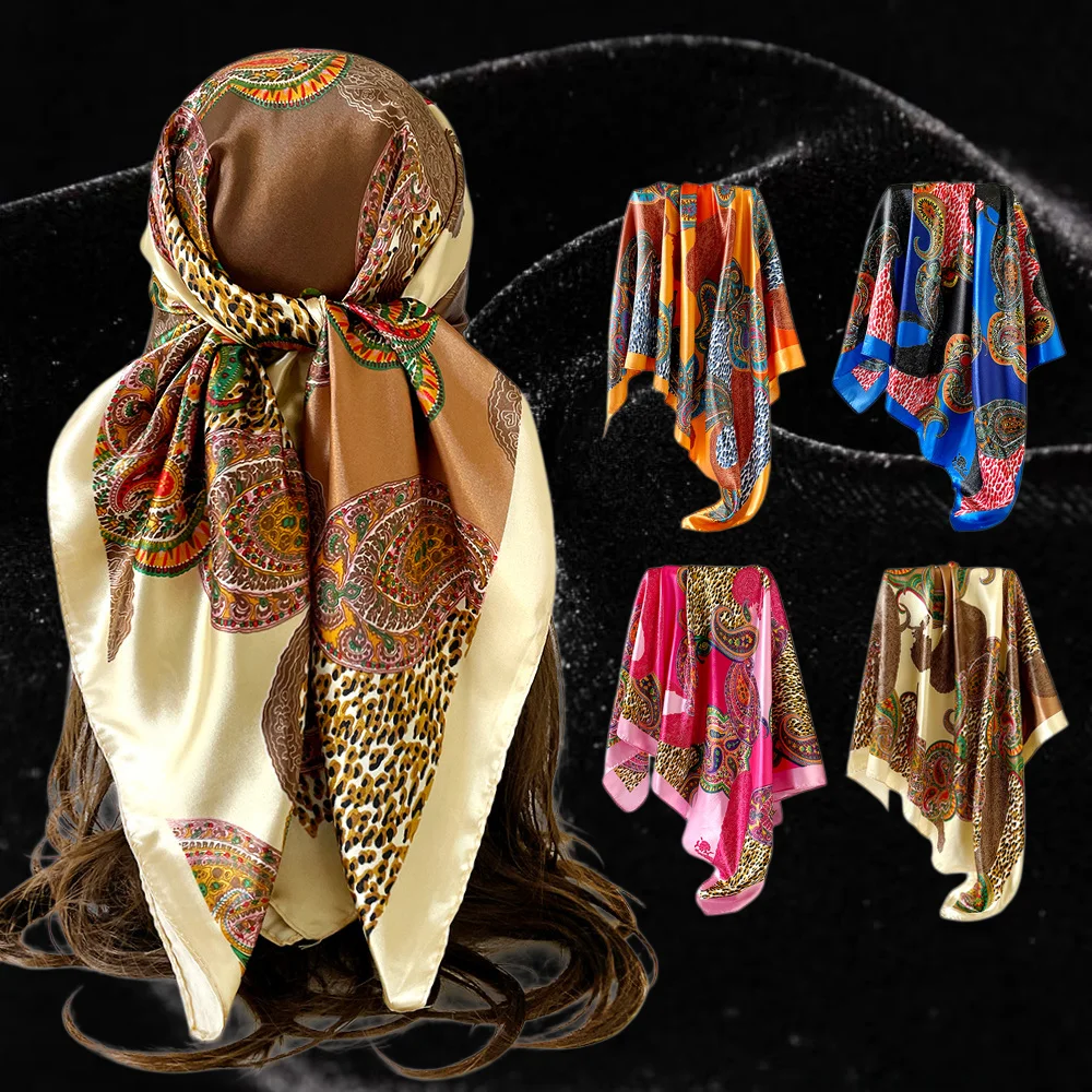 90cm Paisley Print Satin Square Scarf Wild retro headscarf women fashion accessory Red paisley print headscarf women wild style