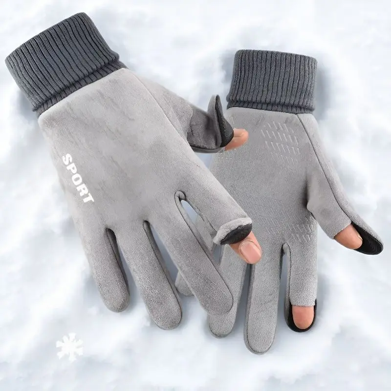 

Winter Suede Fingerless Gloves Windproof Anti-Slip Touchscreen for Sports Cycling