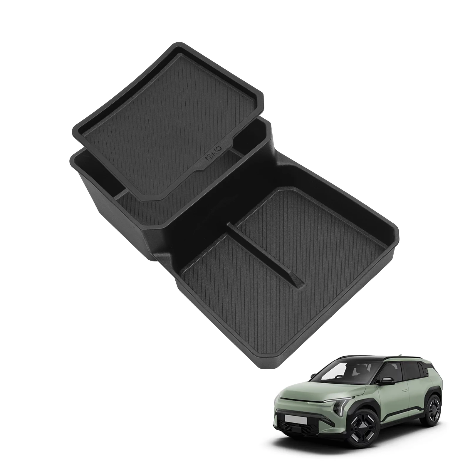 Smabee für Kia EV3 EV4 2024-2025 Auto Mittelkonsole Untere Ablage TPE Auto-Aufbewahrungsbox Organizer Innenraum-Zubehör Ordnungssystem Schwarz – Detail 9