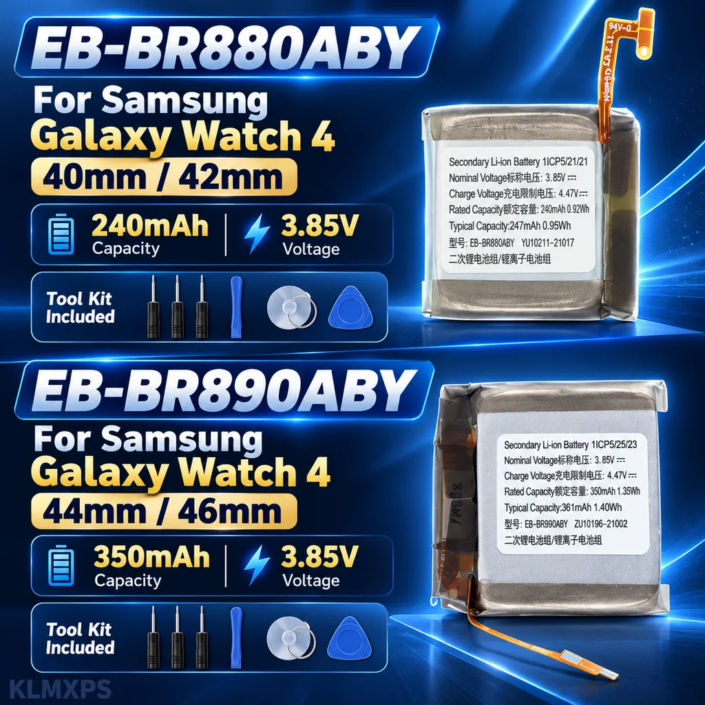 Watch Battery Replacement For Galaxy Watch 4 40mm/42mm R860 R865U EB-BR880ABY, 44mm/46mm R870 SM-R875U EB-BR890ABY With Tool Kit