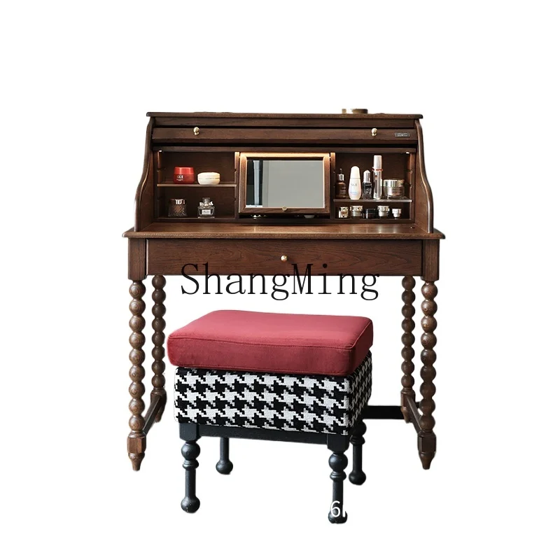 TFRetro style organ roller shutter dresser retro solid wood makeup table small apartment dresser storage cabinet integrated