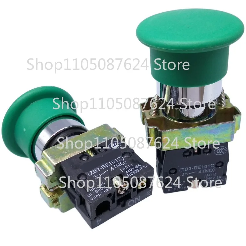 ZZZ 2pcs XB2-BC31C NO Momentary Mushroom Head Push Button Switch Green