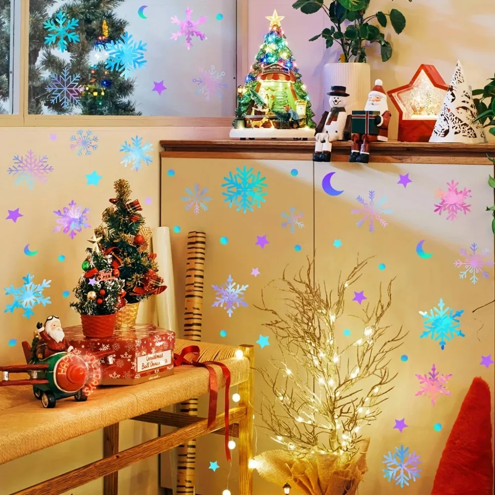 ملصقات حائط بنمط نجمة القمر ذاتية اللصق وقابلة للإزالة مثالية لتزيين مكتب النوافذ وغرفة النوم وغرفة المعيشة