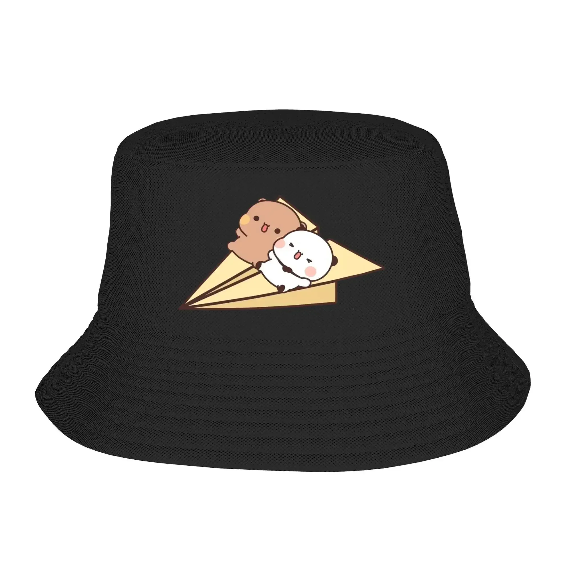 Retro Design，Panda Bear And Brownie True Love Bucket Hat BUBU DUDU Couple Street Style Fisherman Caps For Unisex Casual Sun Hats