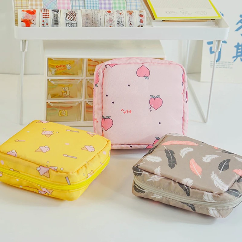 Women Sanitary Napkin Storage Bag Portable Cotton Pad Pouch Cosmetic Bags Girls Travel Makeup Bag Tampon Holder Organizer