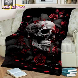 Horrible Cartoon Skull Flower Gothic Blanket,Soft Throw Blanket for Home Bedroom Bed Sofa Picnic Travel Office Cover Blanket Kid