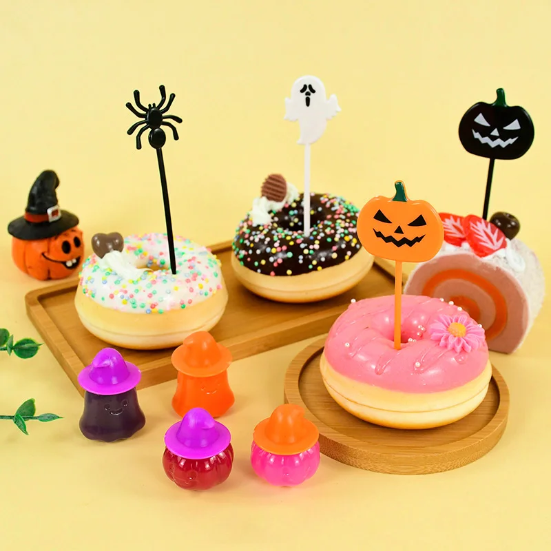 Halloween Kürbis Geist Spinne Fledermaus Frucht Gabel Sauce Flasche Dessert Pick Zahnstocher Back zubehör Halloween Party Kuchen Dekor Werkzeuge