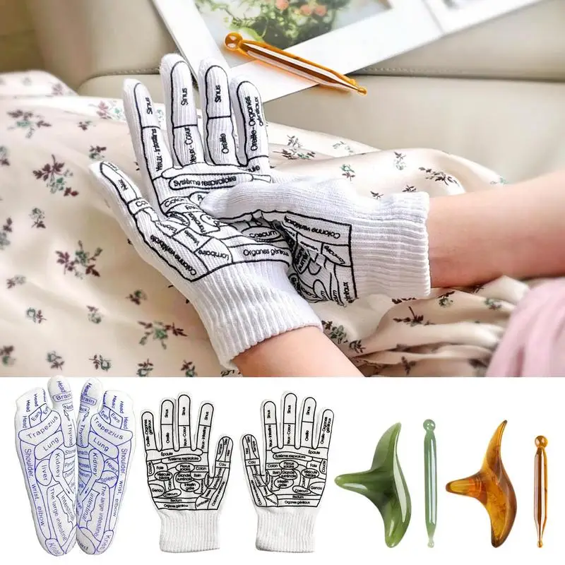 Massage Relieve Tired Socks Reflexology Gloves Socks Set Foot Acupoint Massage Tool Physiotherapy Finger Foot Care Relief Remedy