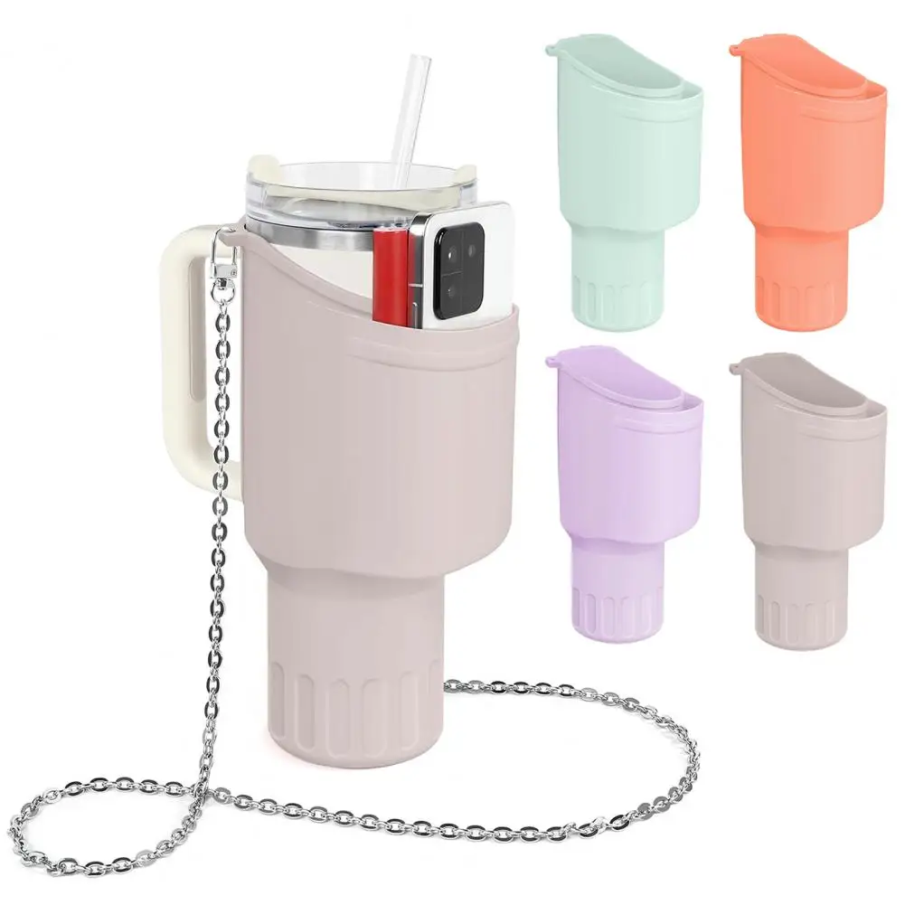 

1 Set Portable Cup Cover With Chain Handle Protective Silicone Sleeve with Chain Pocket Design Tumbler Cup Cover Cup Accessories