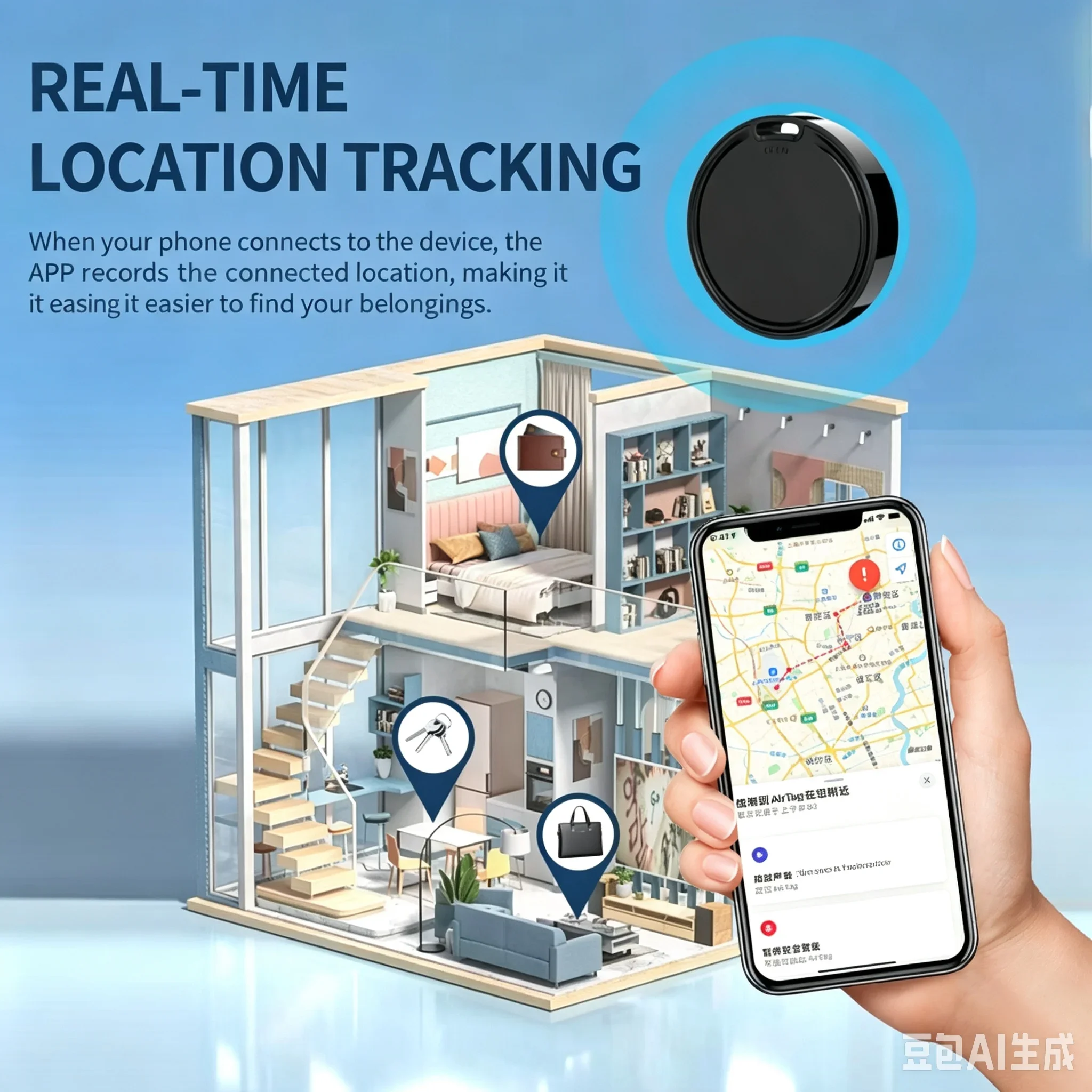 Bluetooth Anti Lost Tracker Tag, Global Precise Real-time Location Finder, One Touch Call, IP Waterproof Portable Locator