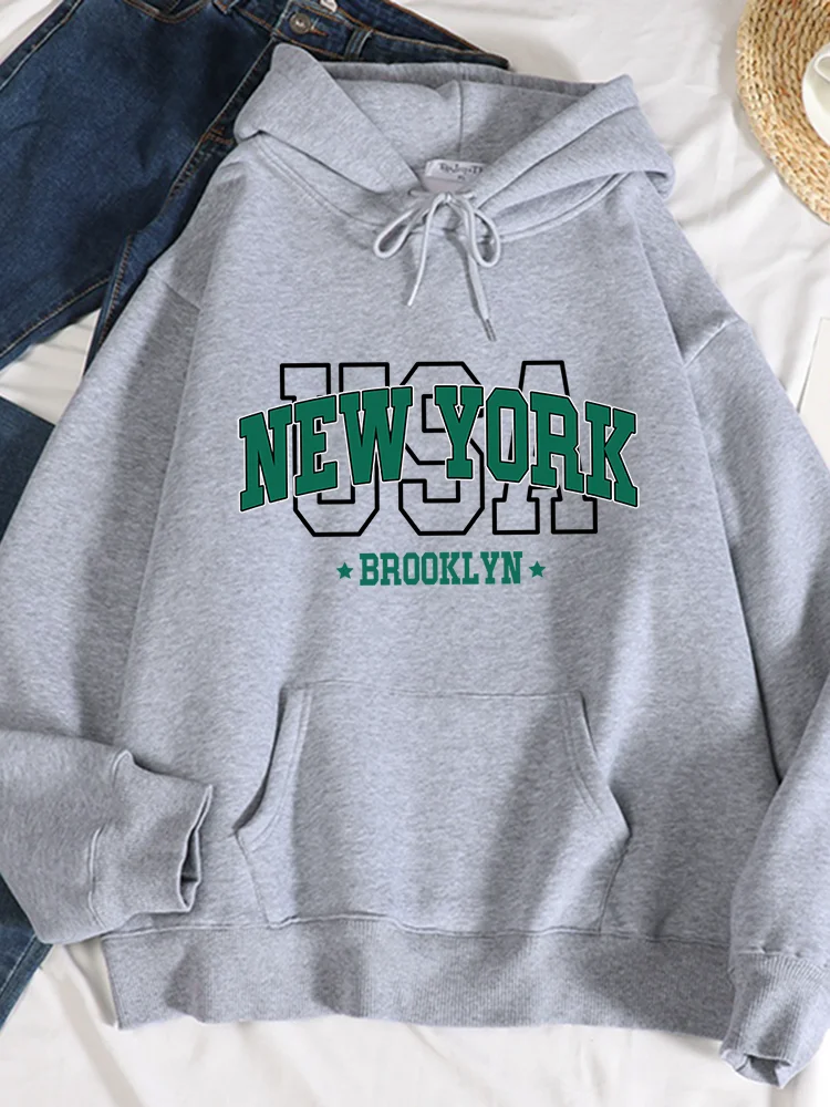 

New York Brooklyn Usa Printing Hooded Women Hip Hop Warm Comfortable Sweatshirt Autumn Oversize Hoodie Fashion Casual Clothes