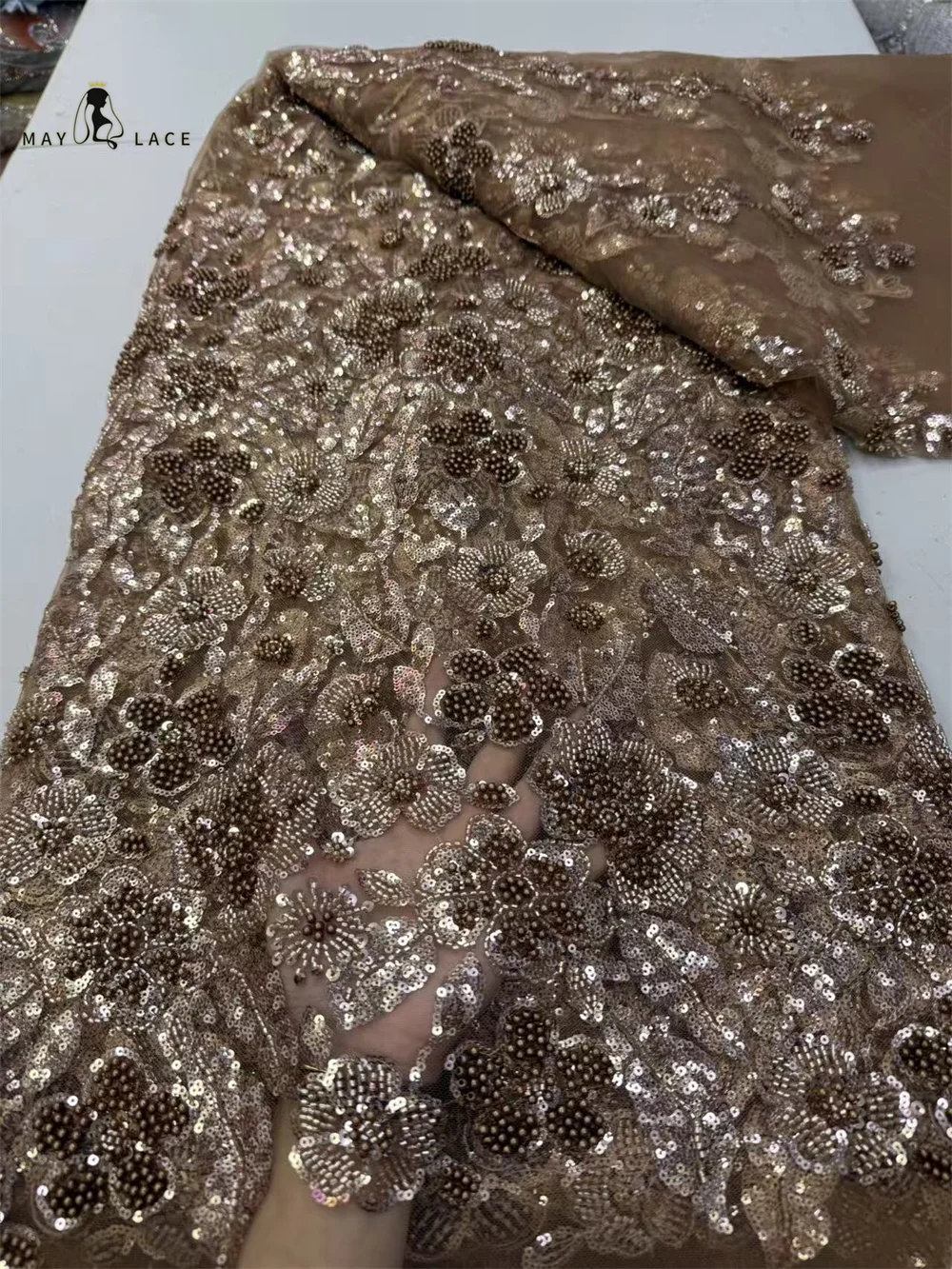 Luxury African Sequins Beaded Lace Fabrics for Bridal Wedding 2026 High Quality Nigerian French Tulle Embroidery Dresses Sewing 6