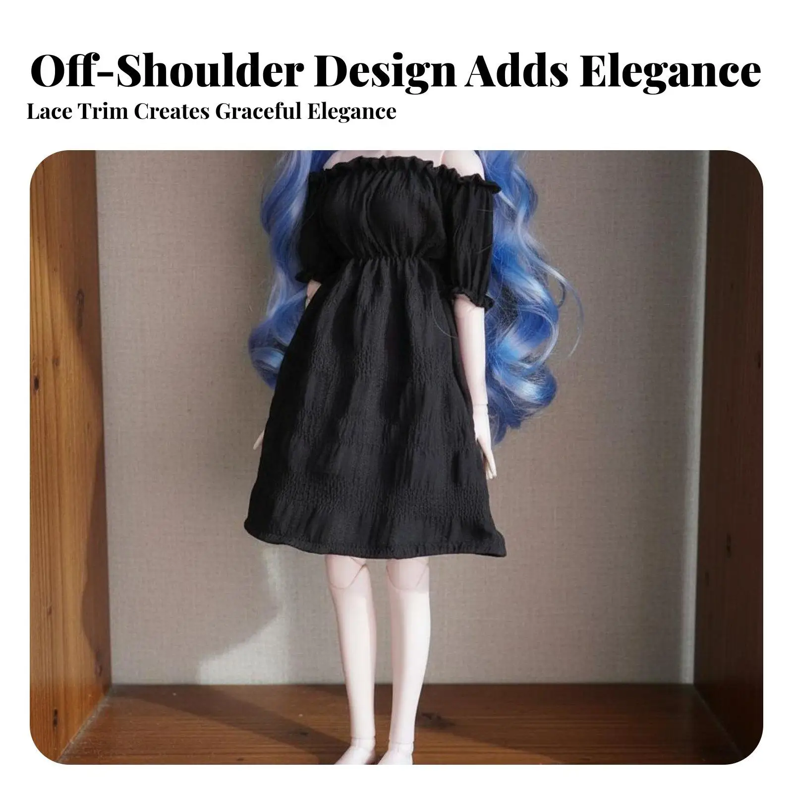 ドール服、パフスリーブとギャザーのあるボディス付きbjdドレス